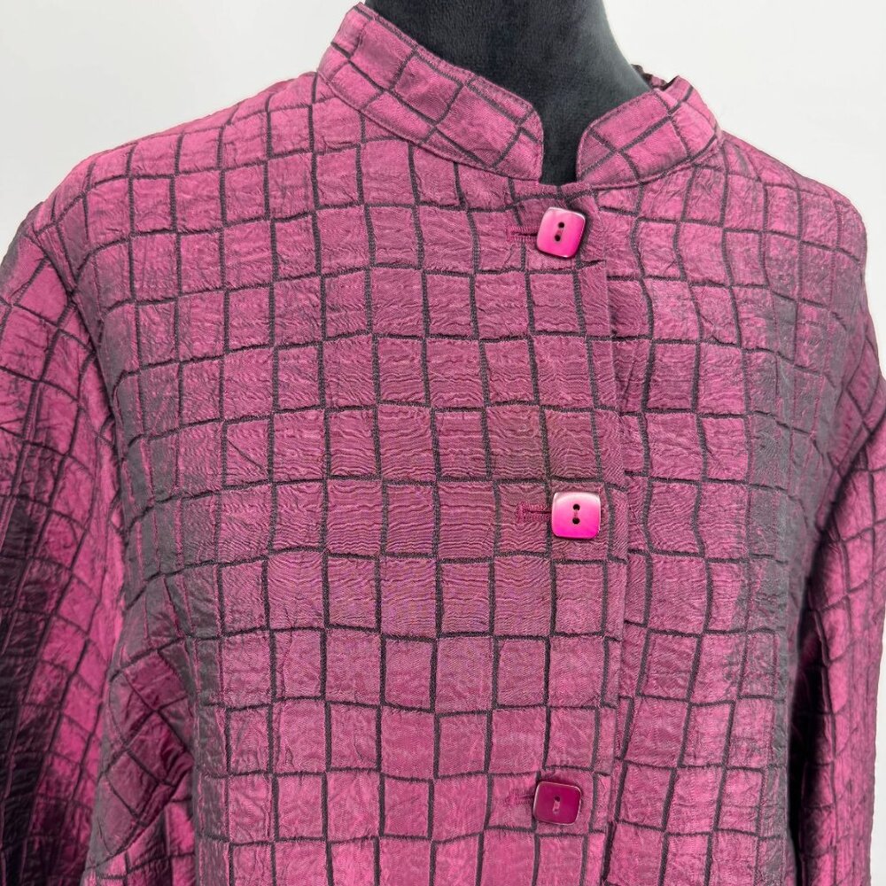 Vintage White Stag Metallic Purple Shirt Womens 18W 20 Oversized Mandarin Collar